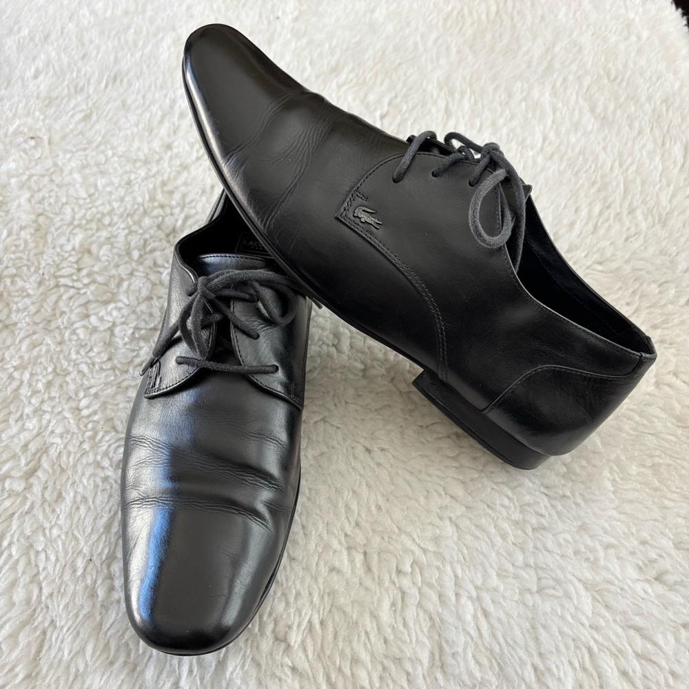 Lacoste Henri CLM Black Leather Derby Lace-Up Shoes size 11 - Picture 6 of 12